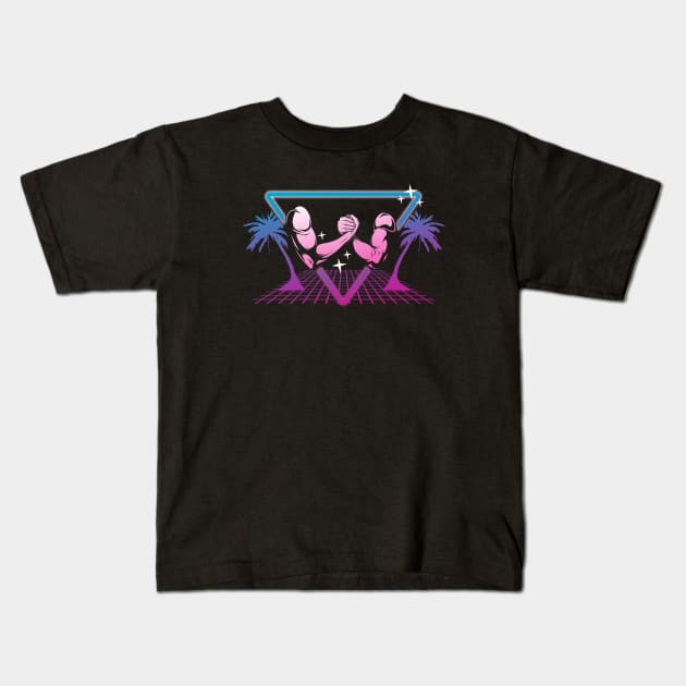 Retrowave arm wrestling Kids T-Shirt by Modern Medieval Design